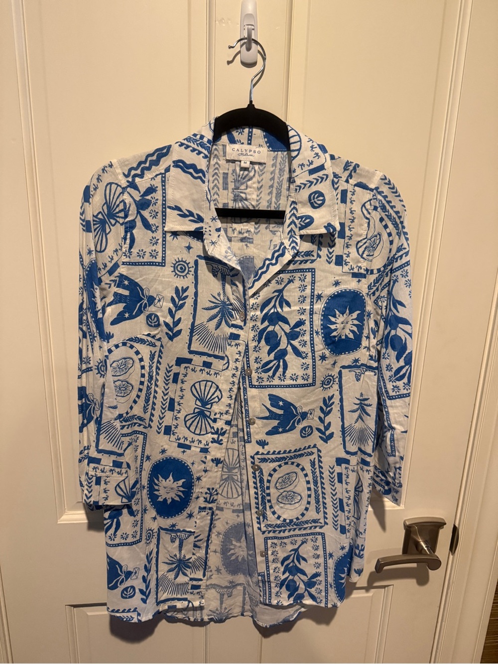 Calypso St. Barth White and Blue Printed Lightweight women’s  Shirt